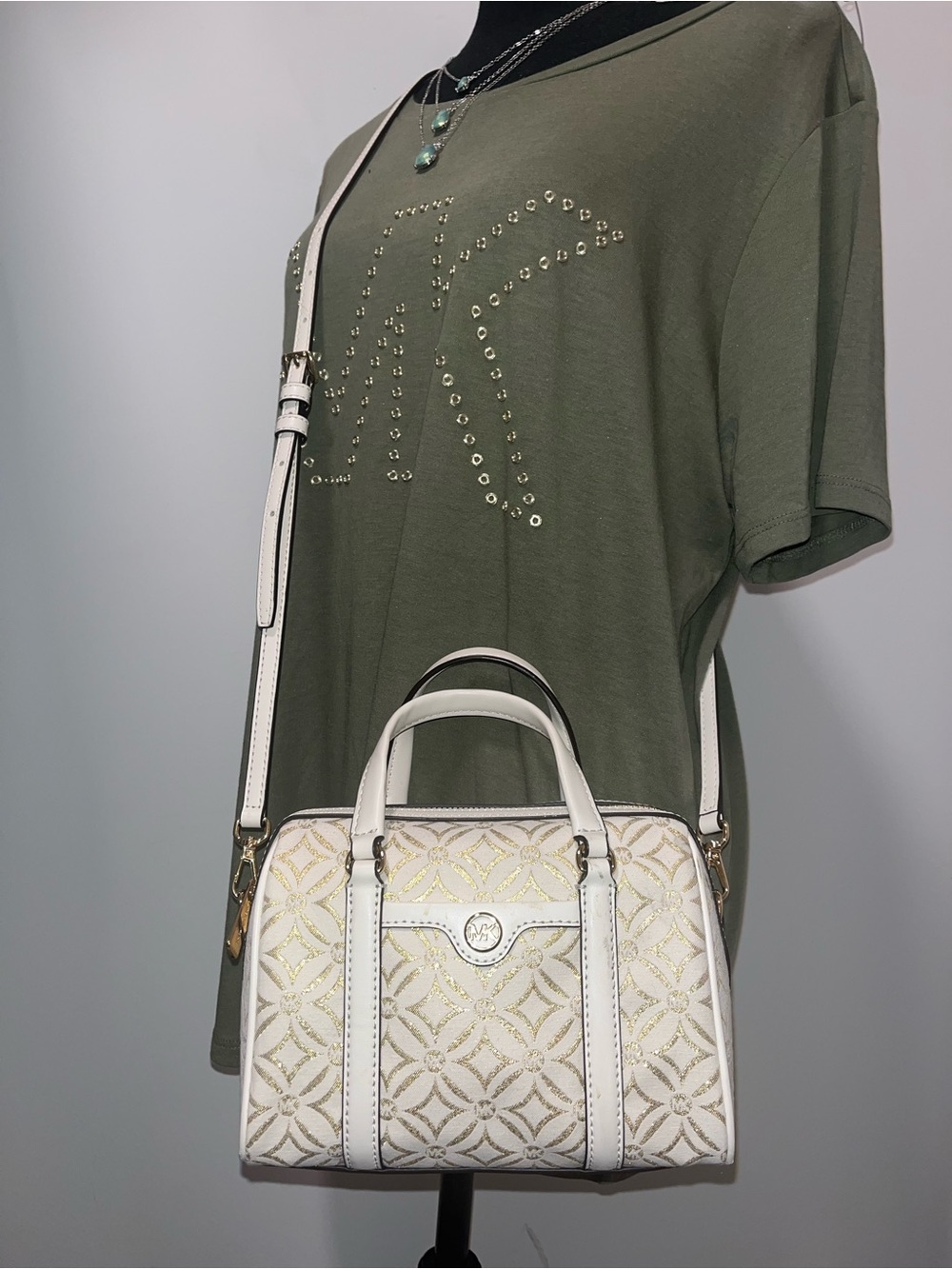 Michael Kors Small Metallic Logo Jacquard Duffel Crossbody
